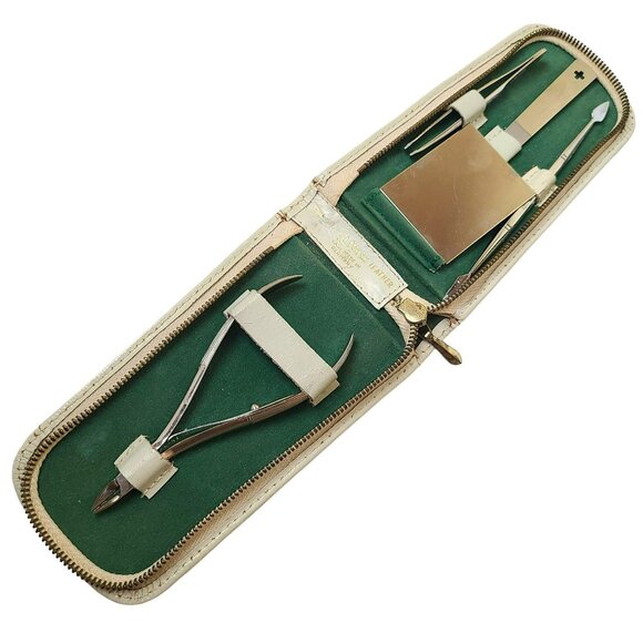 Genuine LaCross Leather Case & Manicure Travel Kit Set Germany - Picture 1 of 14